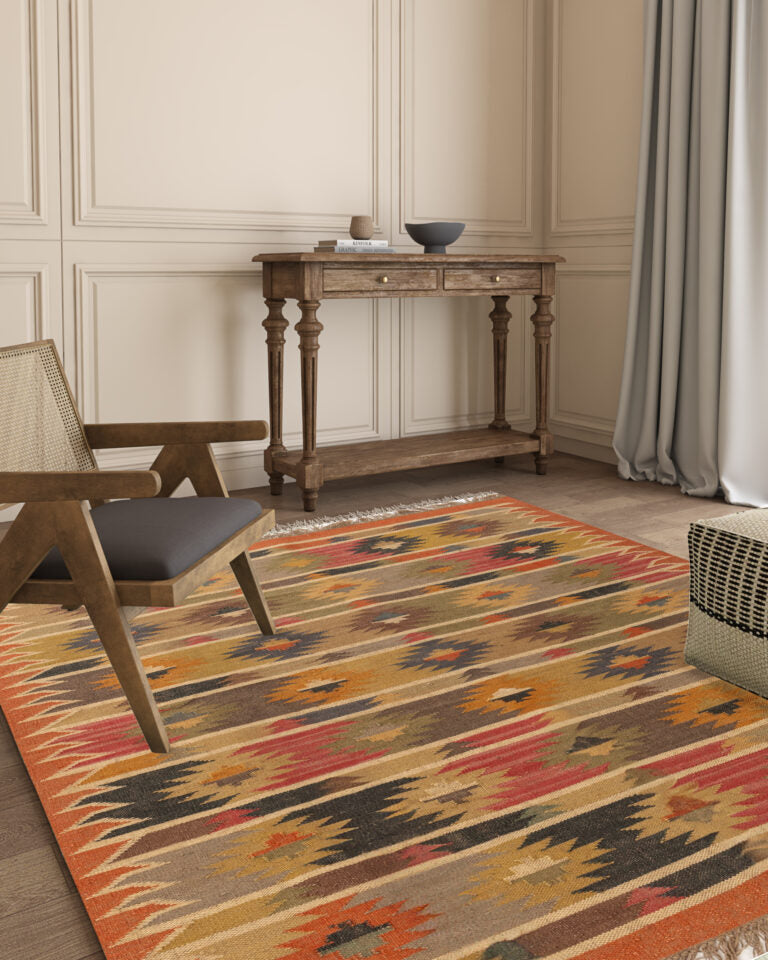 Dhurrie Rugs, Yellow With Multicolor Handmade Wool Jute Rug, Home Decor