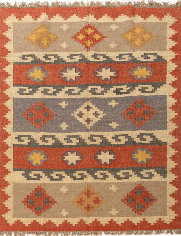 Handmade Kilim Rugs, Red With Multicolor Wool Jute Rug, Home Decor Rug