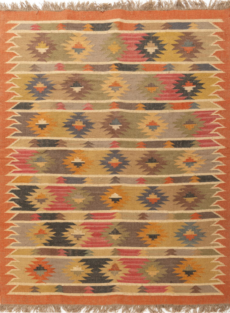 Dhurrie Rugs, Yellow With Multicolor Handmade Wool Jute Rug, Home Decor