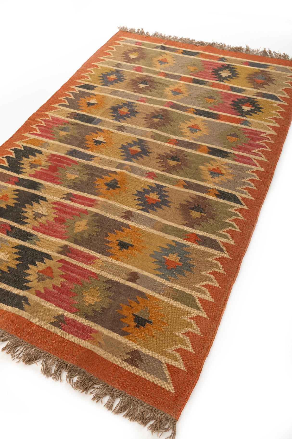Dhurrie Rugs, Yellow With Multicolor Handmade Wool Jute Rug, Home Decor