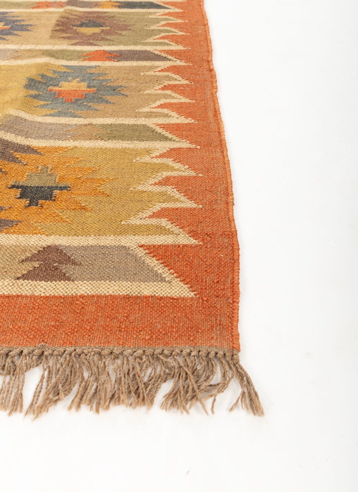 Dhurrie Rugs, Yellow With Multicolor Handmade Wool Jute Rug, Home Decor