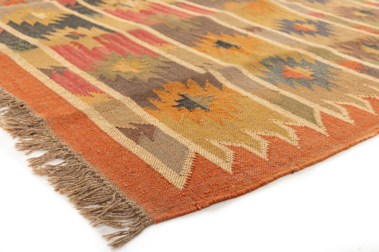 Dhurrie Rugs, Yellow With Multicolor Handmade Wool Jute Rug, Home Decor