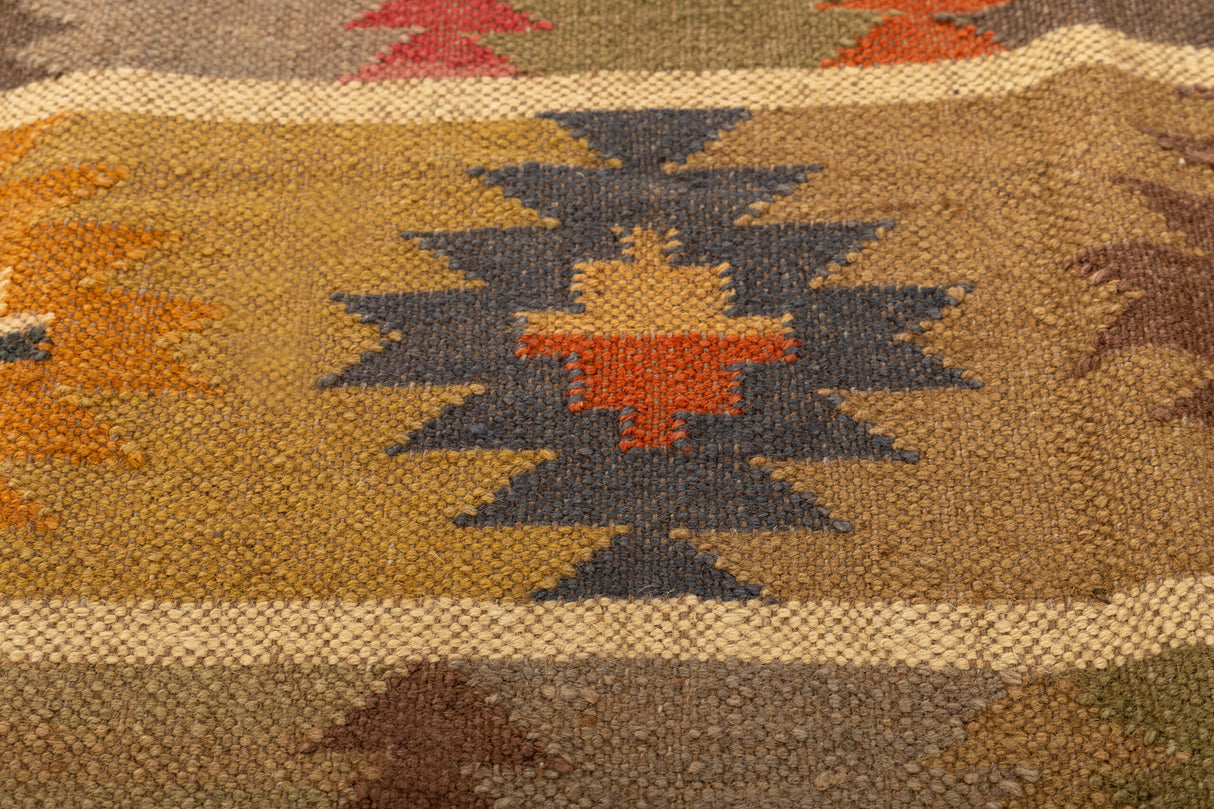 Dhurrie Rugs, Yellow With Multicolor Handmade Wool Jute Rug, Home Decor
