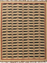 Handmade Dhurrie Wool Jute Rug, Beige And Black, Home Decor Rug