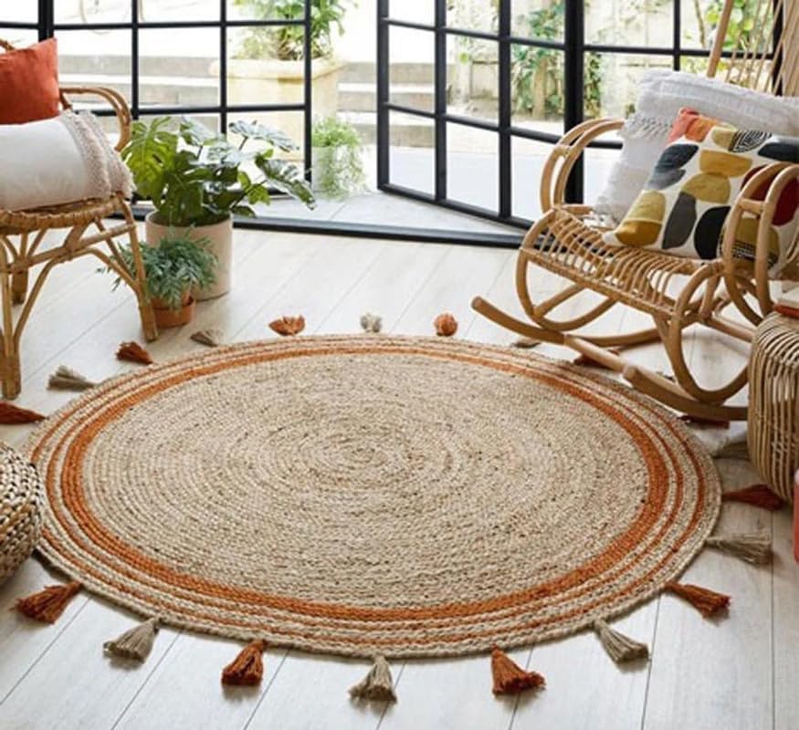 Round Fringes Natural Jute Rugs