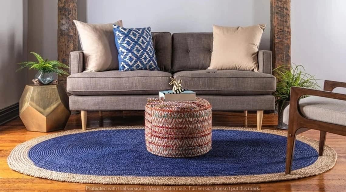 Navy with Beige Border Handmade Rustic Jute Area Rugs