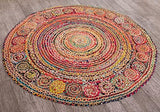 Handmade Recycled Chindi Rug – Braided Jute Cotton Pinwheel Design