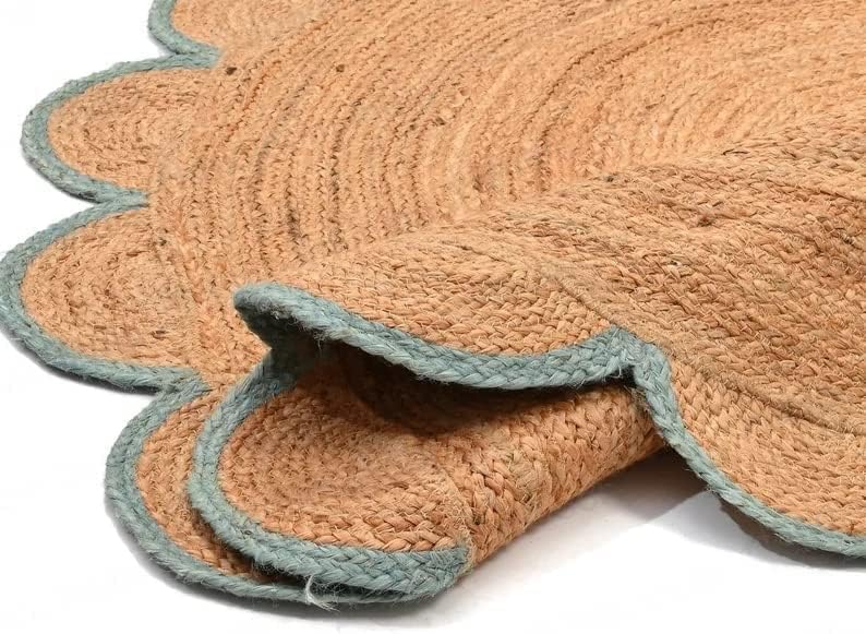 Round Jute Carpet Rug with multi Color border  For Home, Living Room