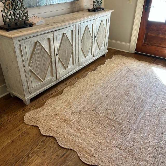 Unique Design Braided Handmade Scalloped Jute Rug