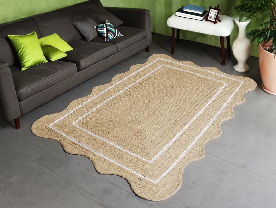 Unique Design Braided Handmade Scalloped Jute Rug