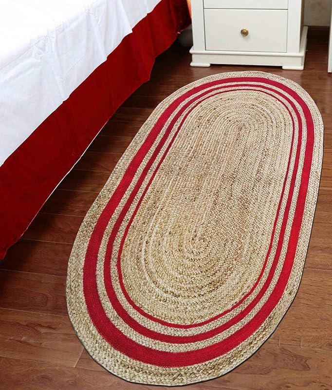 Red with Beige Border Natural Jute Rugs