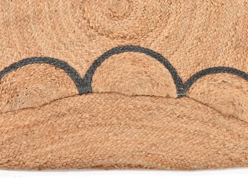 Round Jute Carpet Rug with multi Color border  For Home, Living Room