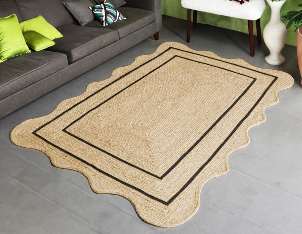 Unique Design Braided Handmade Scalloped Jute Rug