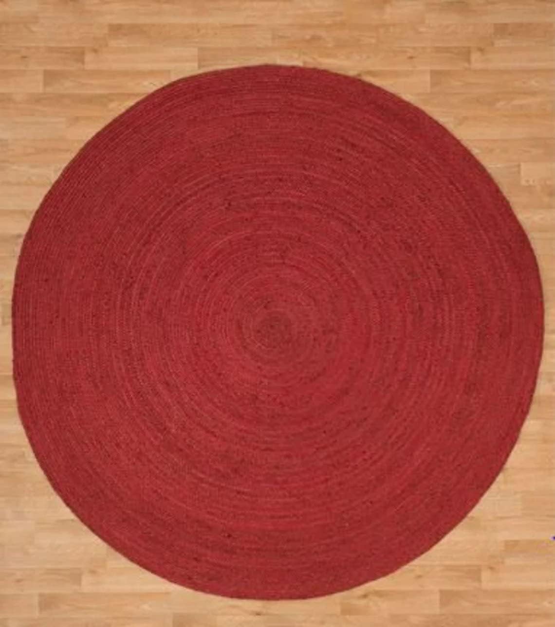 Natural Jute Hand Braided Bohemian Red Jute Rug For Living Room
