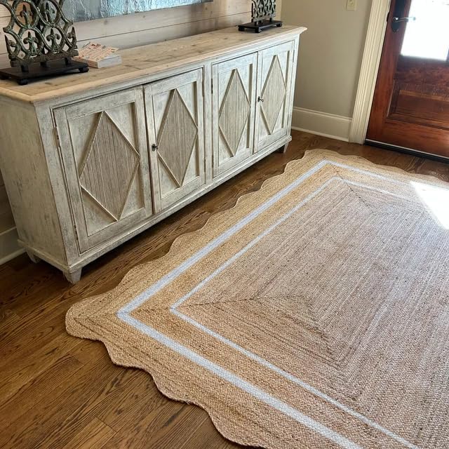 Unique Design Braided Handmade Scalloped Jute Rug