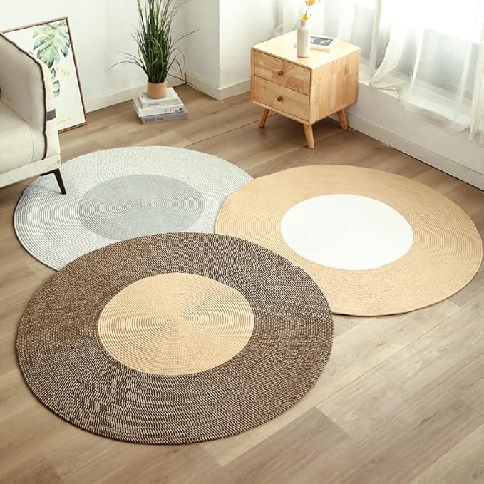 Hand Woven Round Area Rugs Living Room Bedroom Study Computer Chair