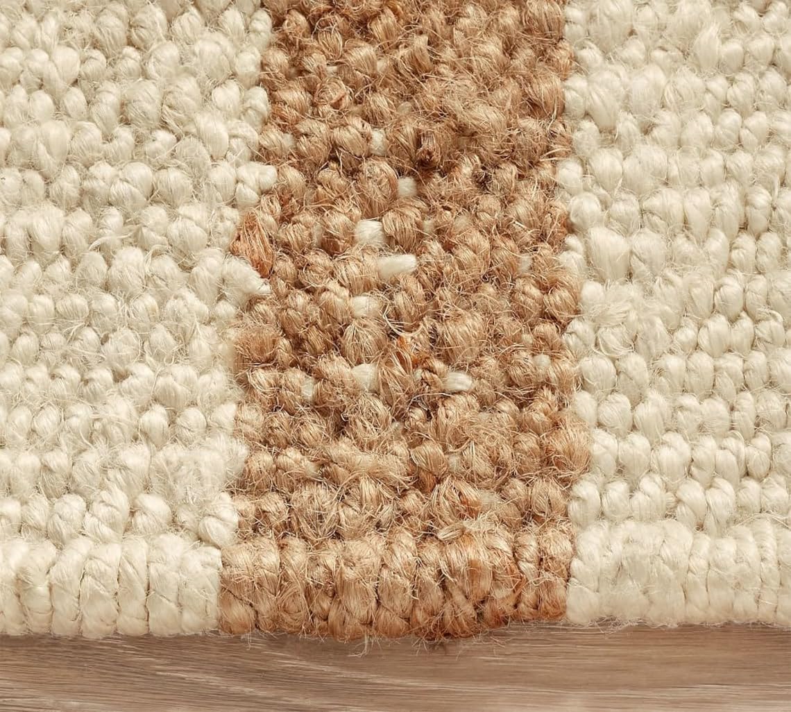 Premium White and Natural Jute Flat Weave Scandinavian Jute Rug,Hemp Area Rugs