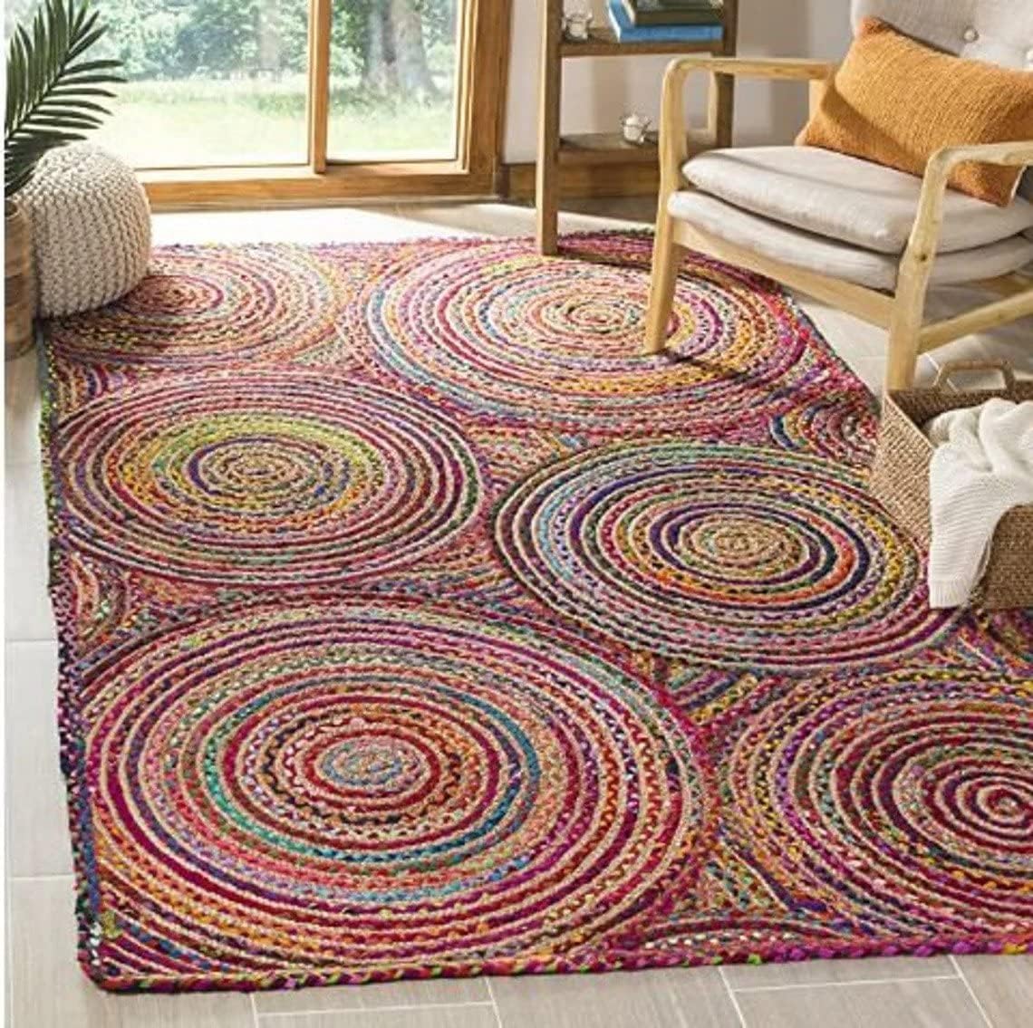 Indian Hand Braided Bohemian Colorful Cotton Natural Jute Rugs
