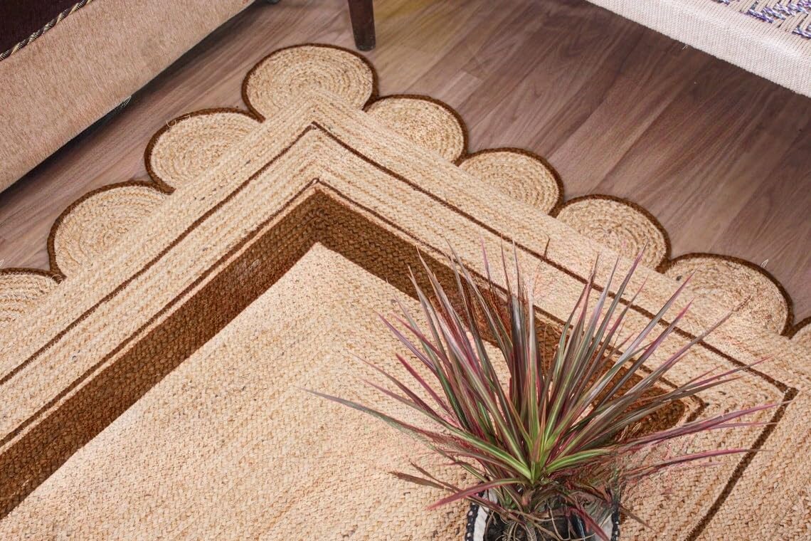 Bohemian scalloped rug Unique Design Natural Jute Area Rug