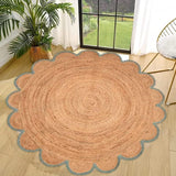 Round Jute Carpet Rug with multi Color border  For Home, Living Room