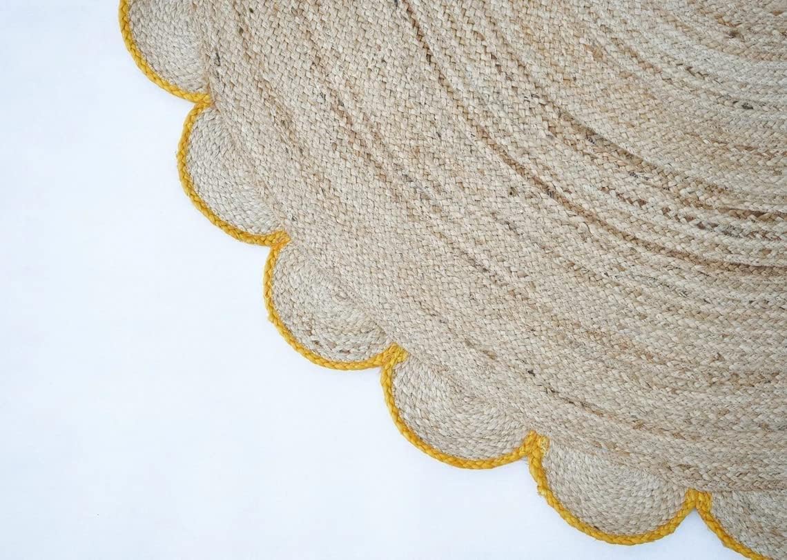 Round Jute Carpet Rug with multi Color border  For Home, Living Room