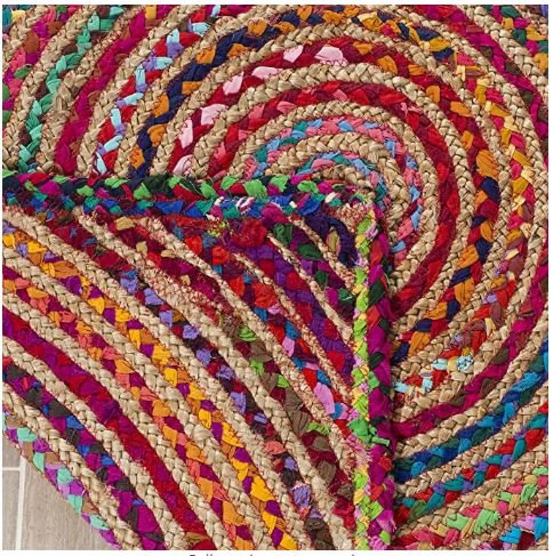 Indian Hand Braided Bohemian Colorful Cotton Natural Jute Rugs