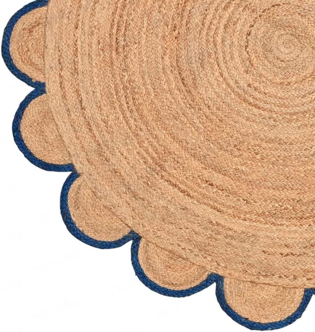 Round Jute Carpet Rug with multi Color border  For Home, Living Room