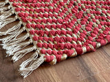 Hemp Dhurrie Rugs, Traditional Red  Footboard entryway Rug Chic Victorian Hipster