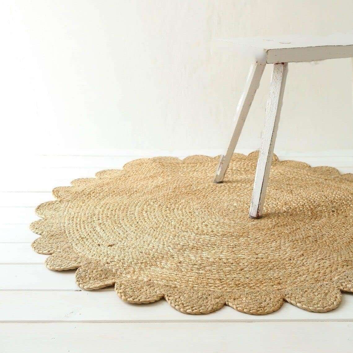 Round Jute Carpet Rug with multi Color border  For Home, Living Room