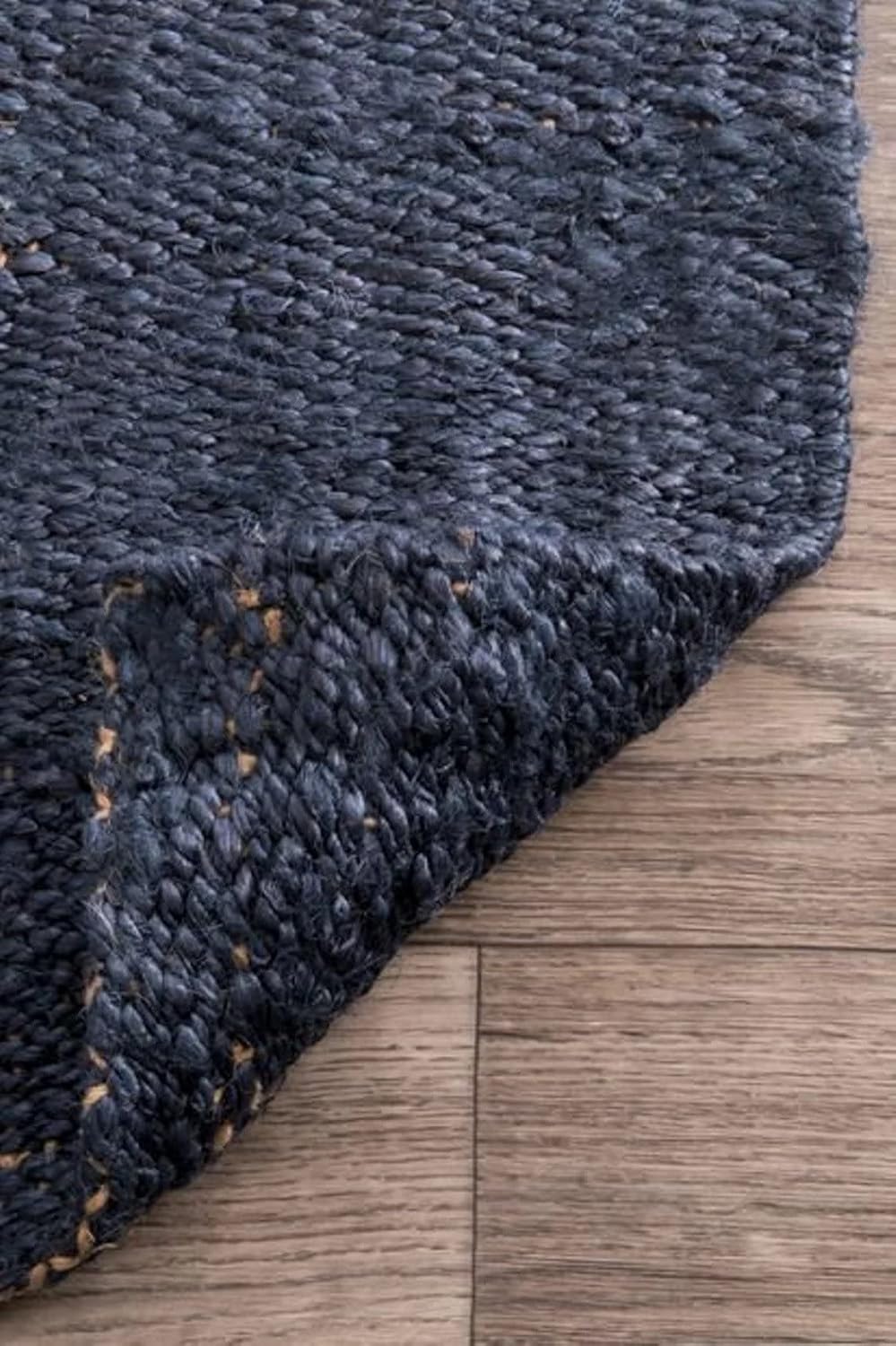 Natural Boho Area Rug with Blue Border – Eco-Friendly Home Decor
