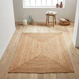 Natural Braided Jute Rug – Beige Bohemian Design Border Area Rug