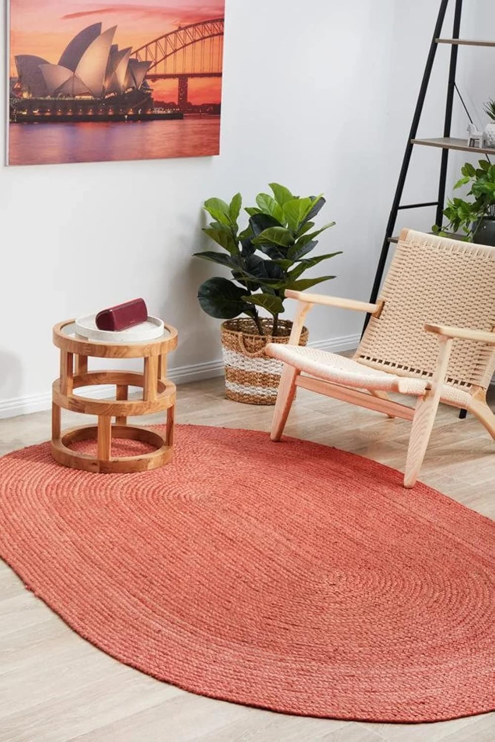 Natural Jute Hand Braided Bohemian Red Jute Rug For Living Room