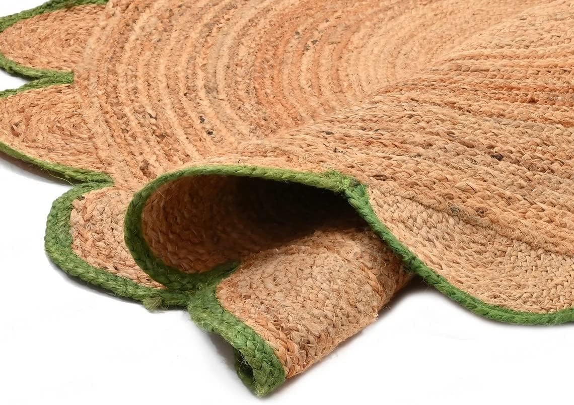 Round Jute Carpet Rug with multi Color border  For Home, Living Room