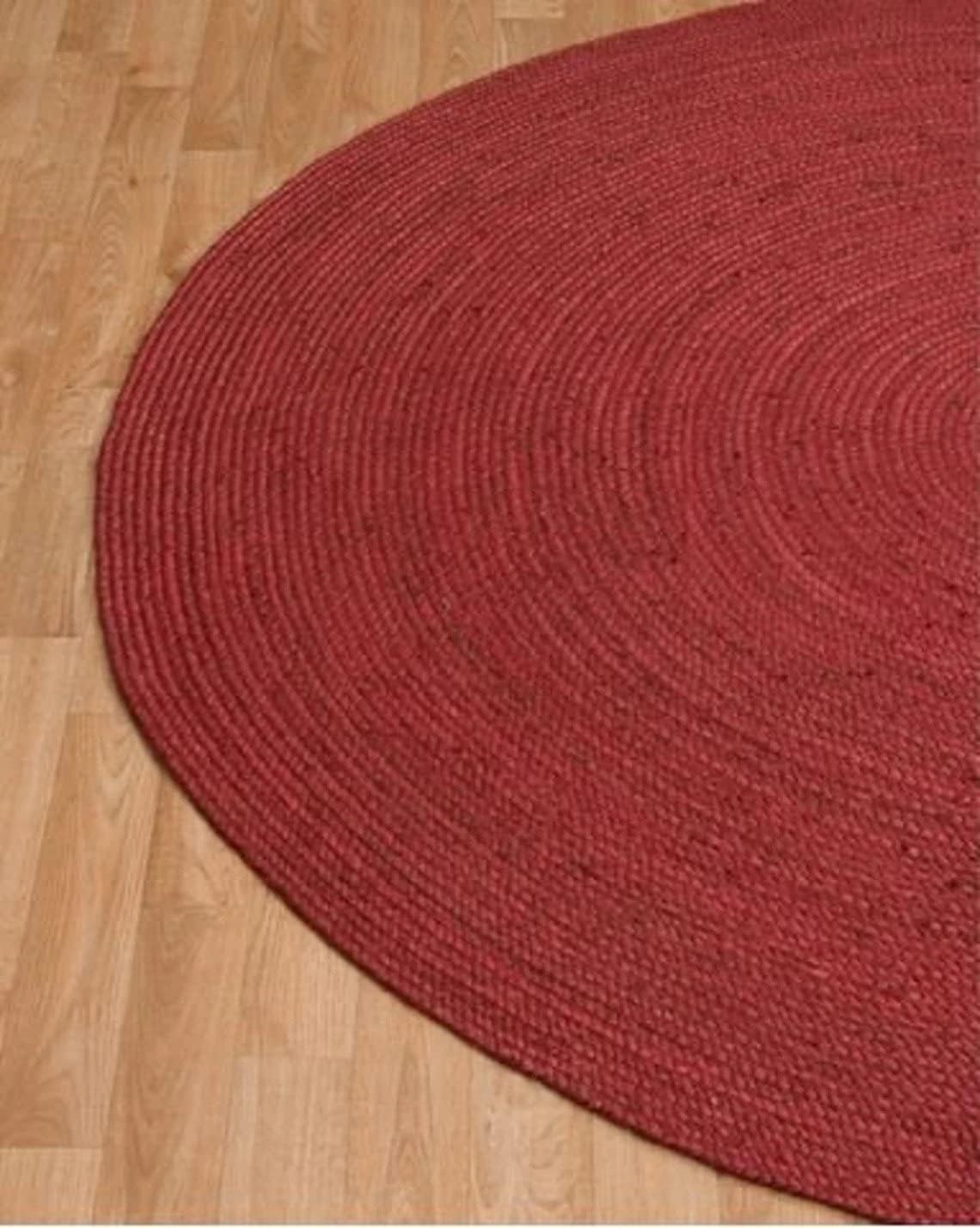 Natural Jute Hand Braided Bohemian Red Jute Rug For Living Room