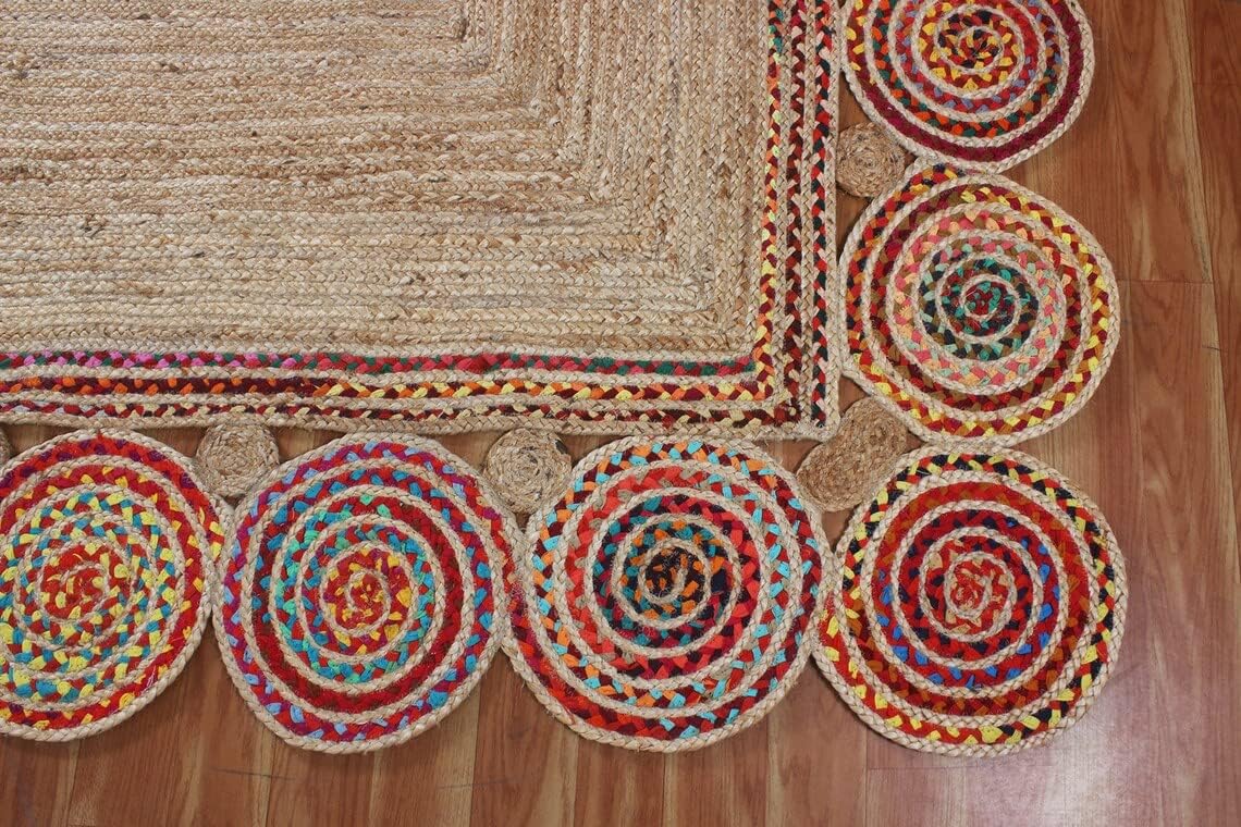 Hand Braided Pinwheel Multicolor Chindi Rug