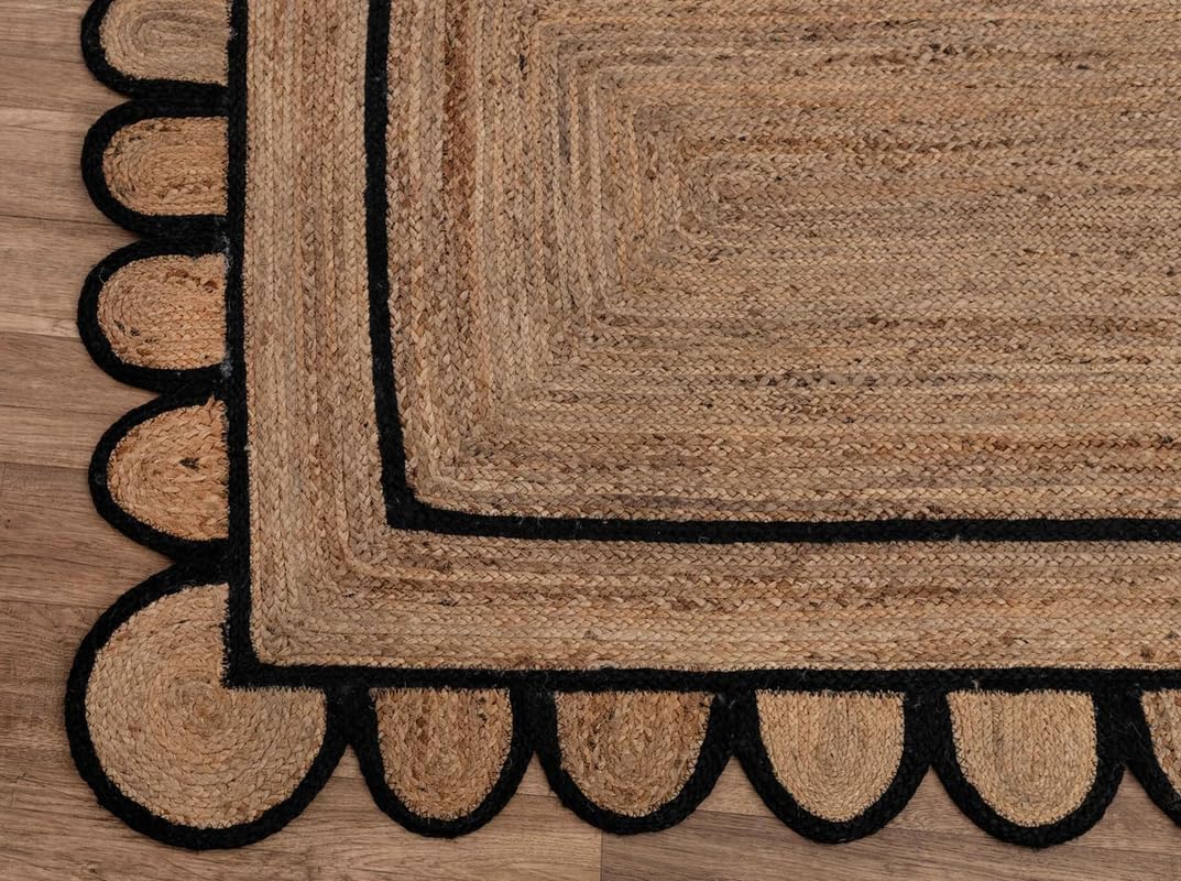 Natural Scalloped With Border Jute Rugs