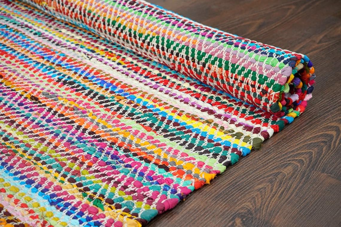 Multi Chindi Rug Handmade Indian Recycled Eco Friendly Decor For Home