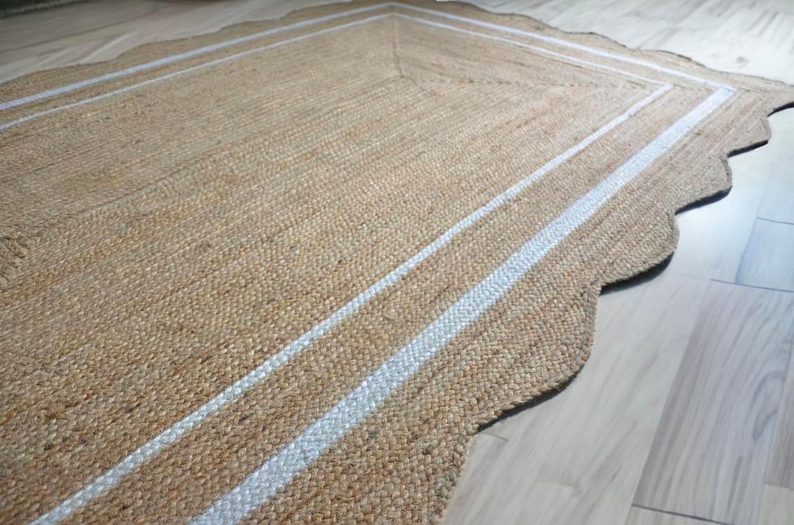 Unique Design Braided Handmade Scalloped Jute Rug