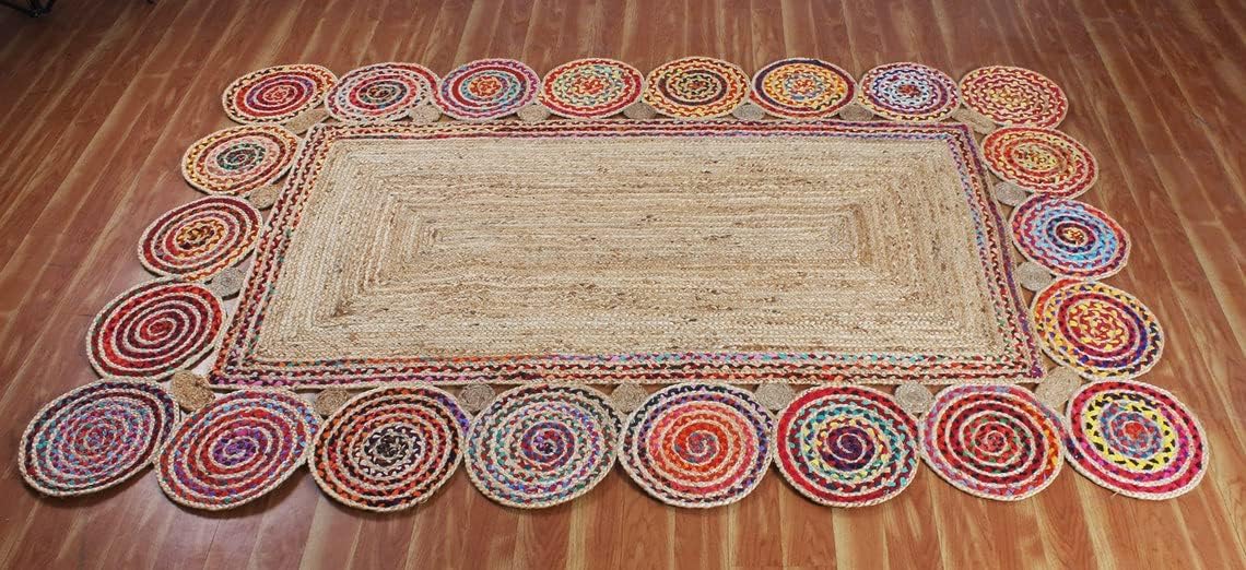 Hand Braided Pinwheel Multicolor Chindi Rug