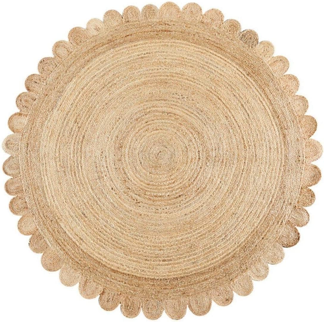 Round Jute Carpet Rug with multi Color border  For Home, Living Room