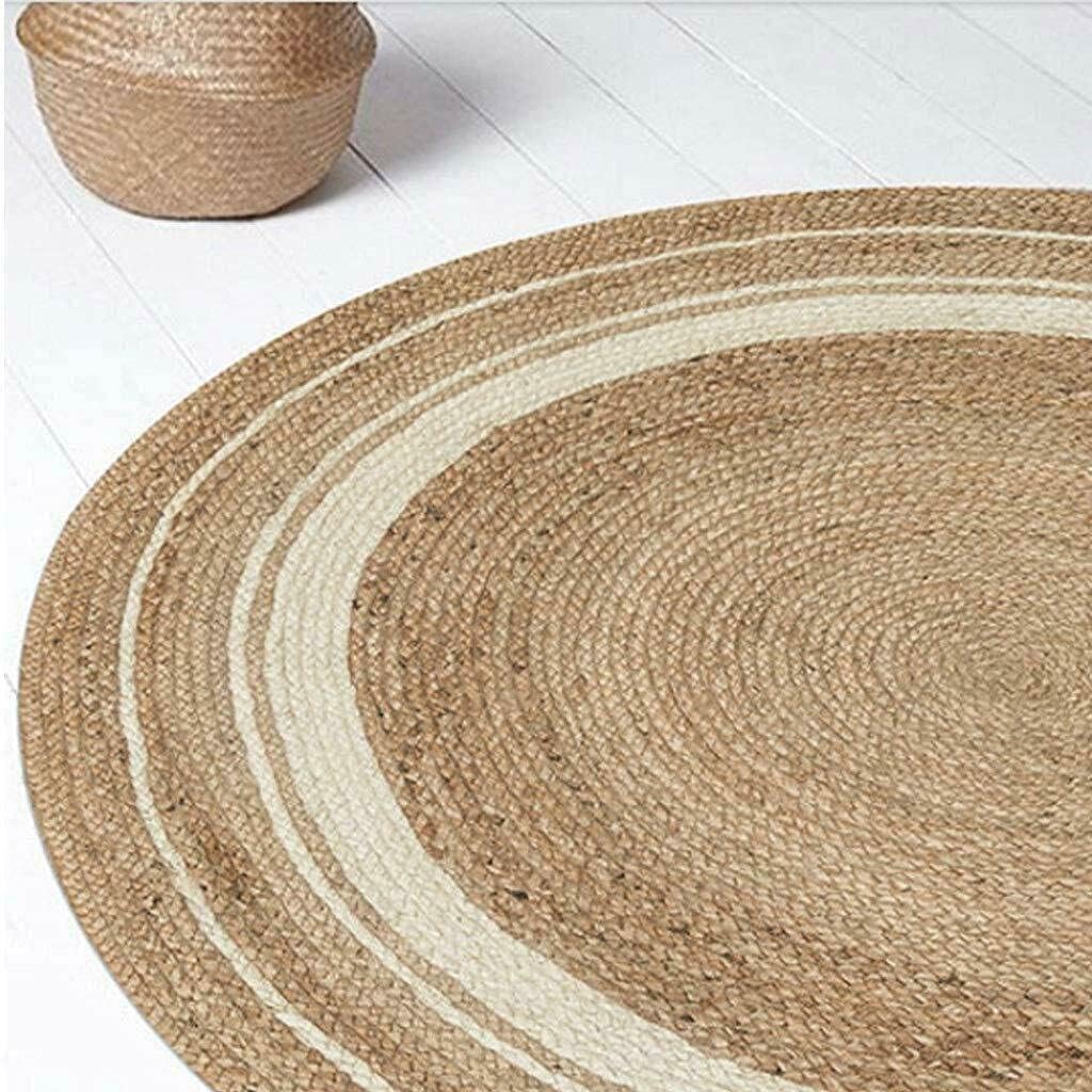 White Braided Border Bohemian  Natural Fiber Rugs