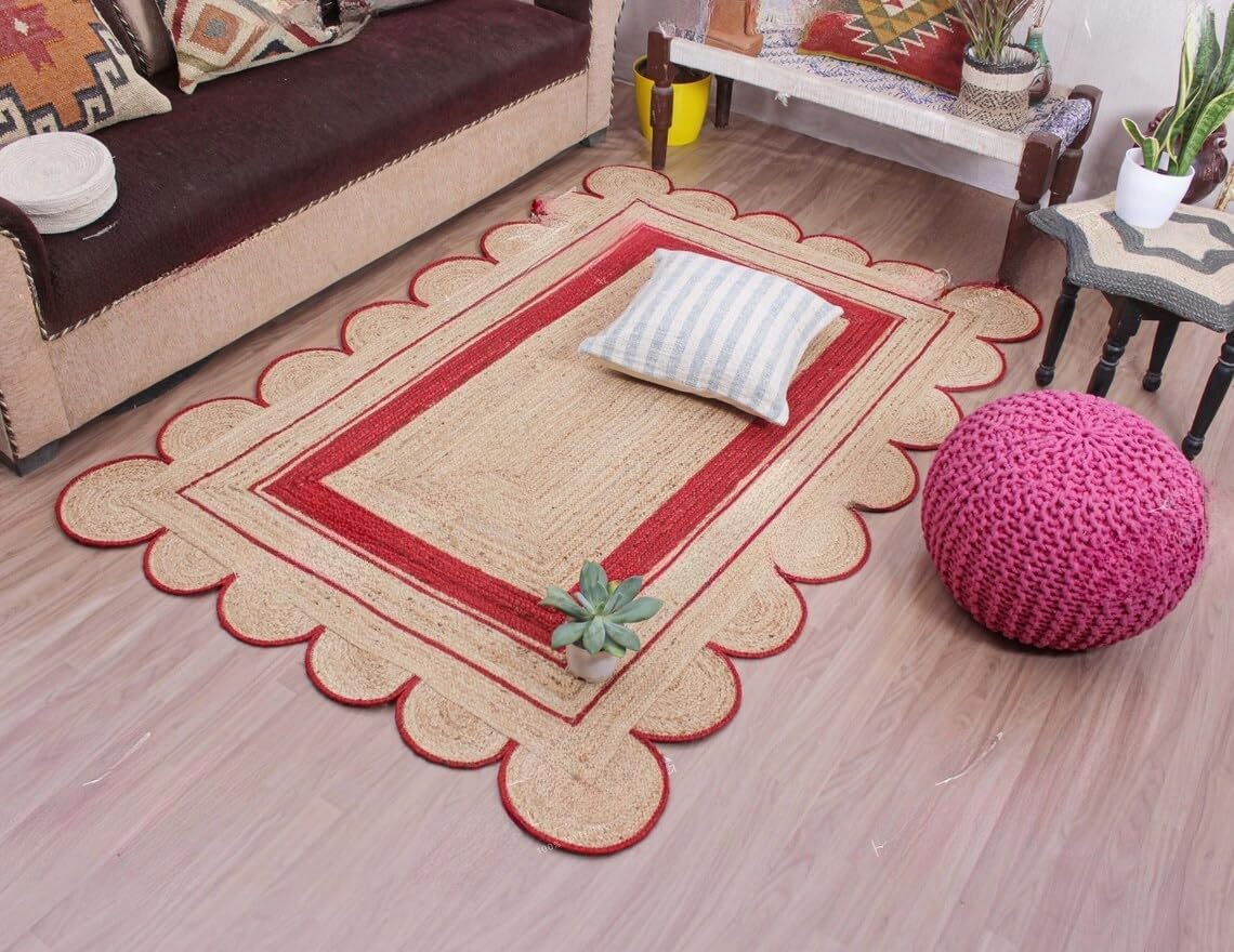 Bohemian scalloped rug Unique Design Natural Jute Area Rug