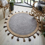Eco-Friendly Round Jute Rug – Boho Style Fringed Natural Area Rug
