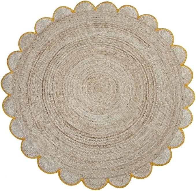Round Jute Carpet Rug with multi Color border  For Home, Living Room