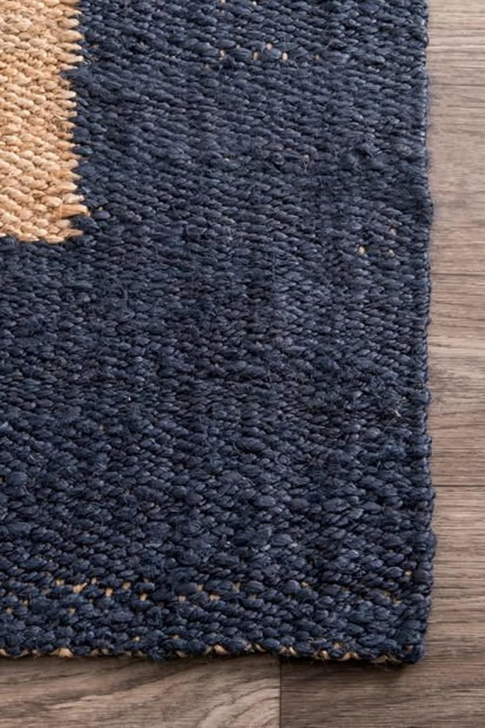Natural Boho Area Rug with Blue Border – Eco-Friendly Home Decor