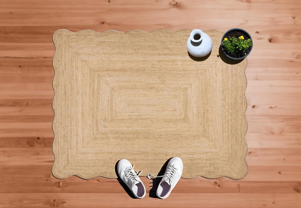Unique Design Braided Handmade Scalloped Jute Rug