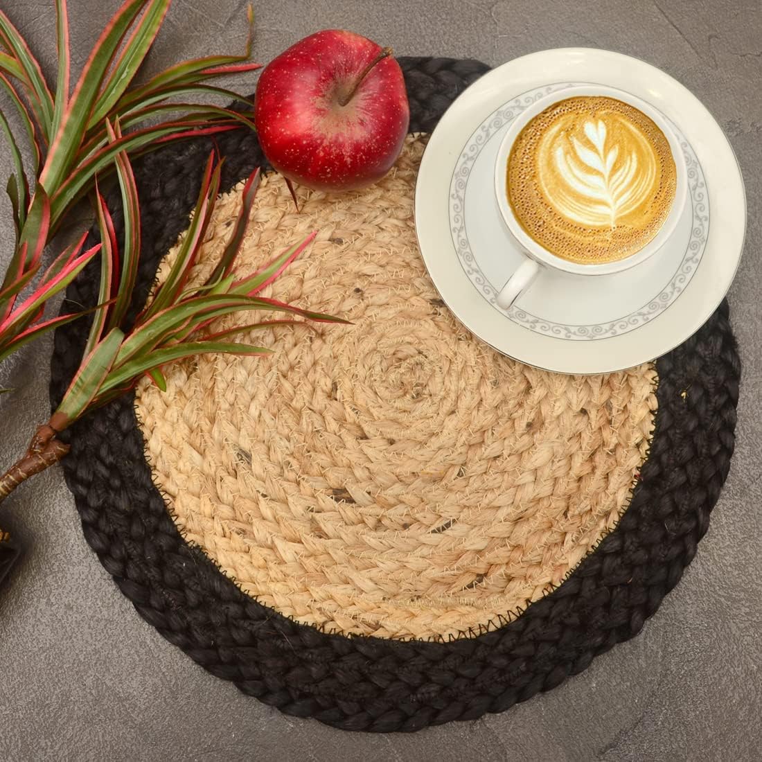 Boho woven Placemats Braide Black Border Inside Coaster,Eco-Friendly Placemats