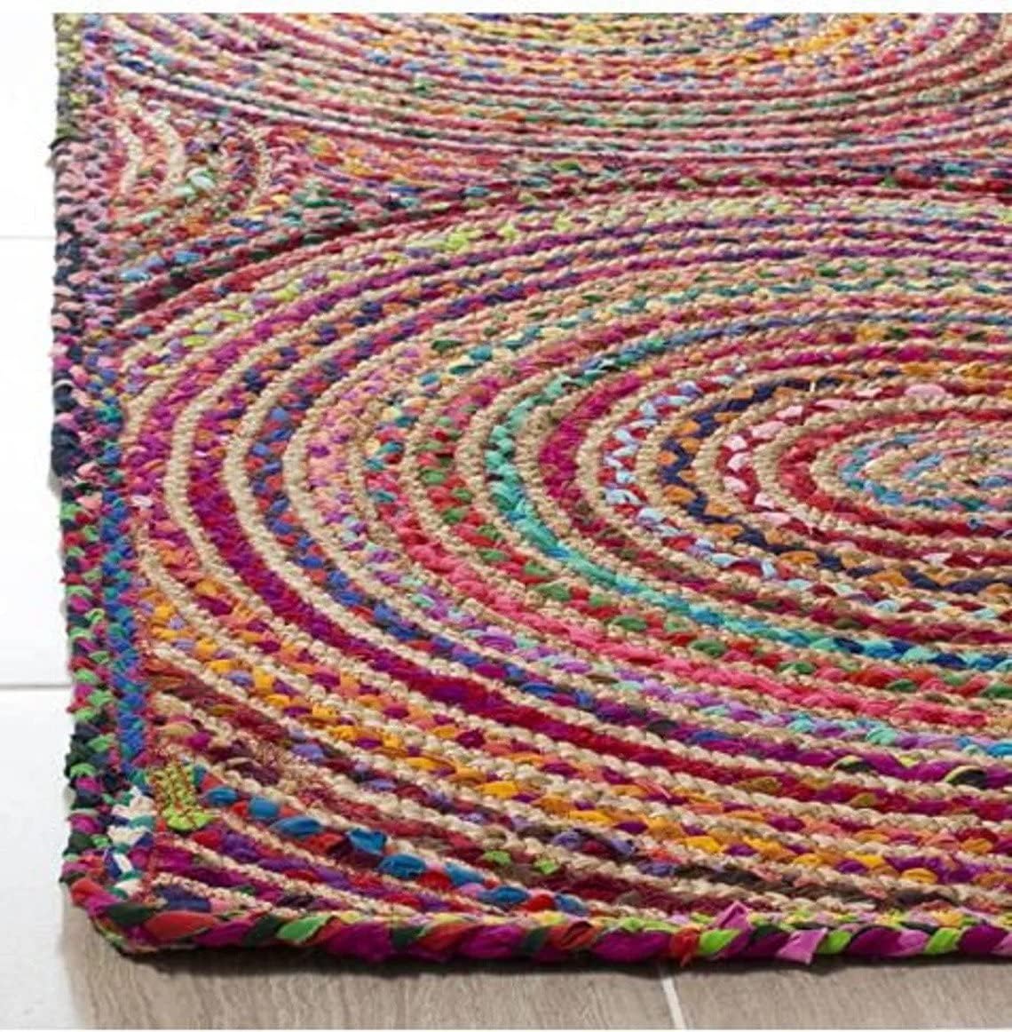Indian Hand Braided Bohemian Colorful Cotton Natural Jute Rugs