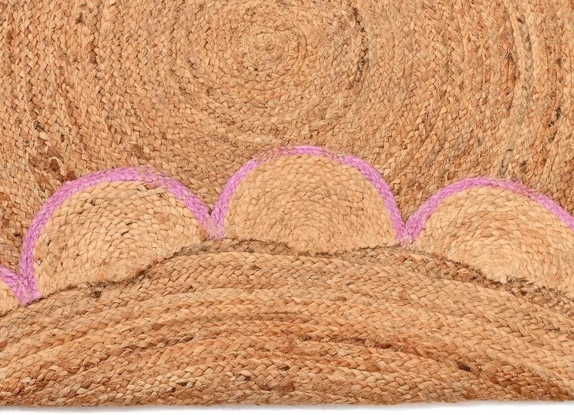 Round Jute Carpet Rug with multi Color border  For Home, Living Room