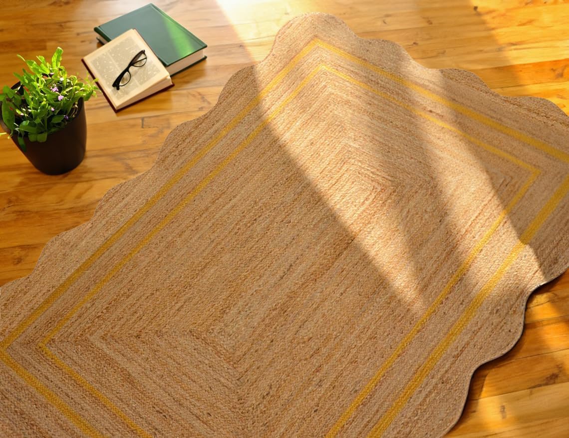 Unique Design Braided Handmade Scalloped Jute Rug